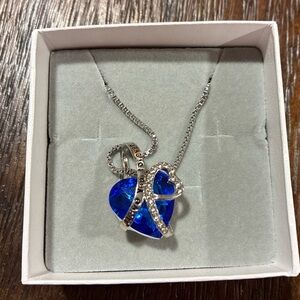 Swarovski Blue Heart Necklace with Silver Accents